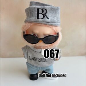 067,Banana Republic Logo 5Piece Gray Outfit for Labubu Doll(No Doll)